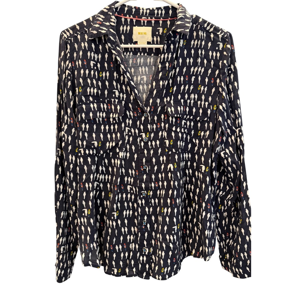 Maeve Black Button-Down Shirt with White & Accent Prints